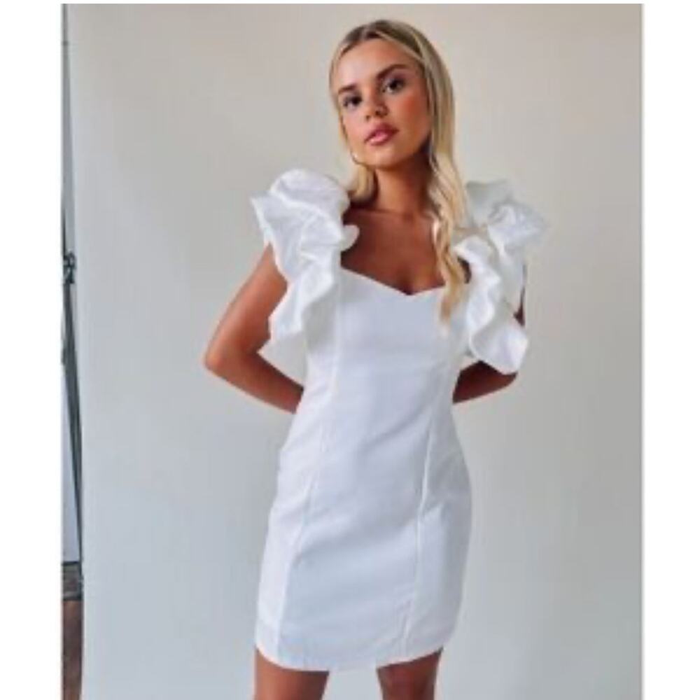 NWT Idem Ditto White Oversize Puff Sleeve Mini Sheath Dress